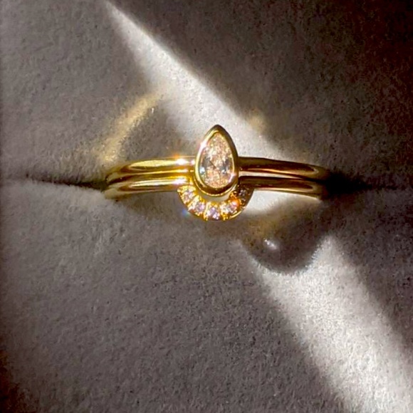 Pear Diamonique Engagement Ring, Bridal Wedding Ring Set